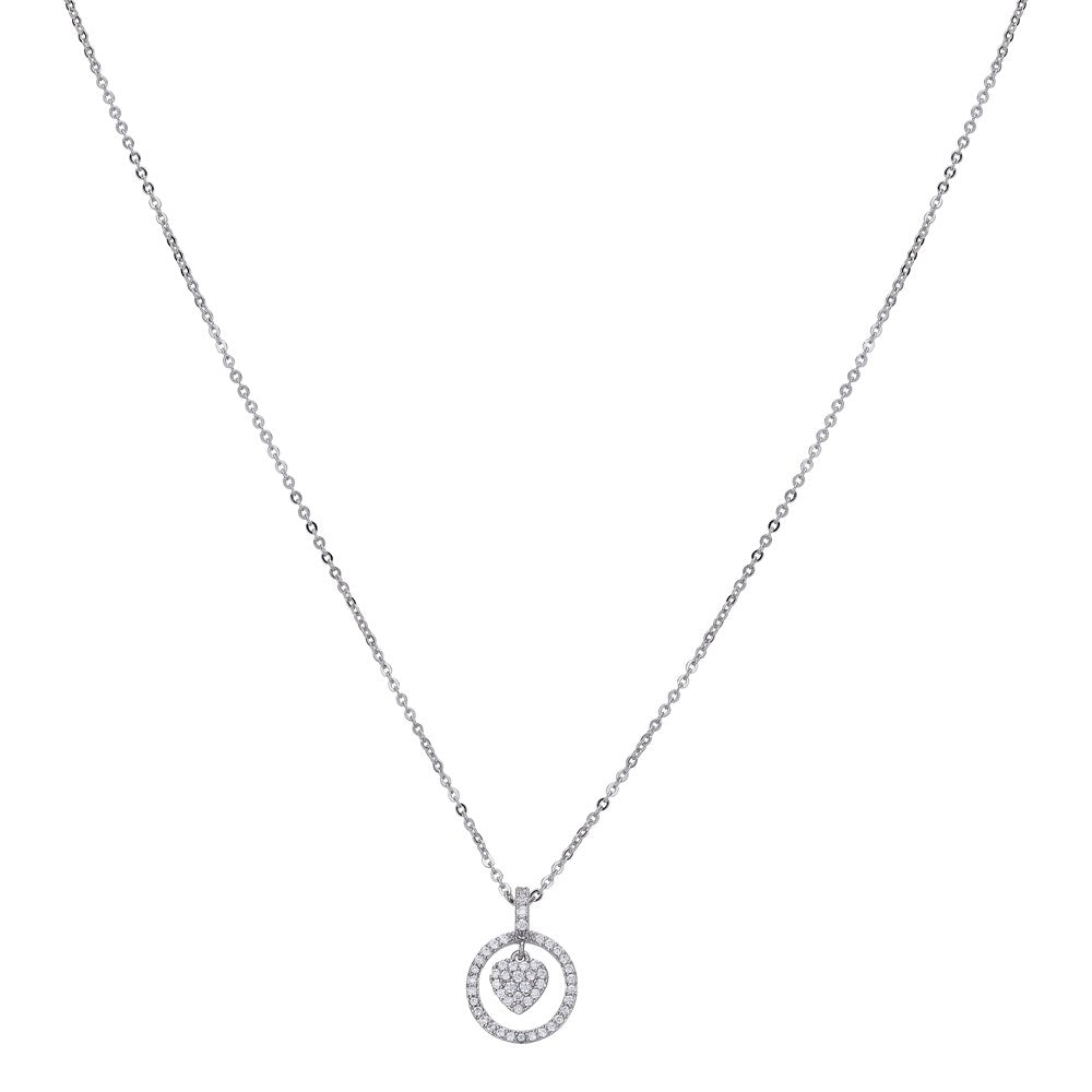 August Woods Silver Crystal Heart Circle Necklace