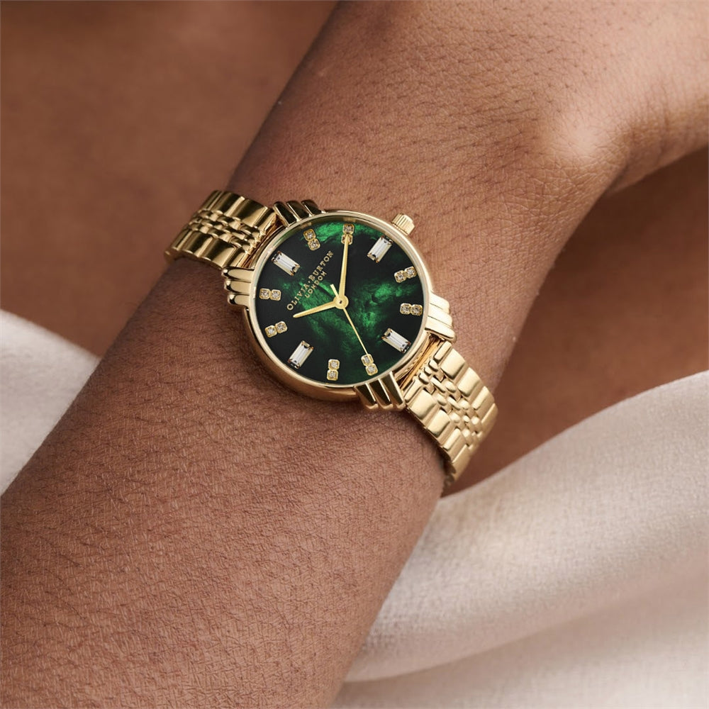 Olivia Burton Art Deco Green & Gold Bracelet Watch