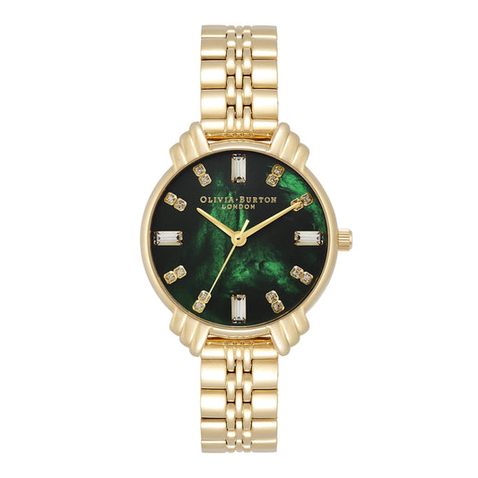 Olivia Burton Art Deco Green & Gold Bracelet Watch