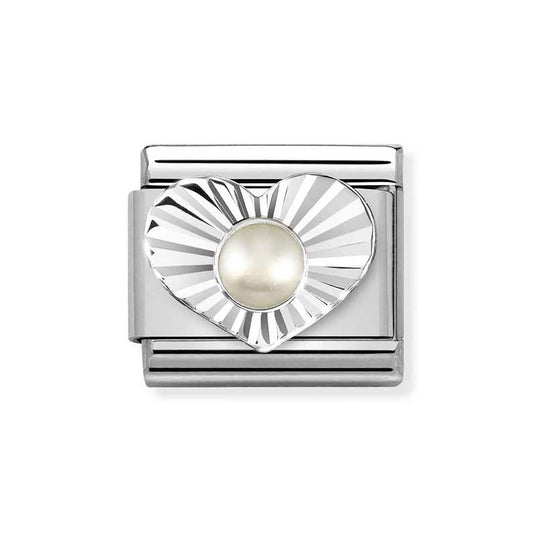 Nomination Silver White Pearl Heart Charm