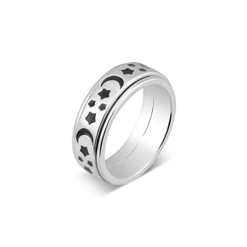 Argento Silver Moon & Star Calm Spinner Ring
