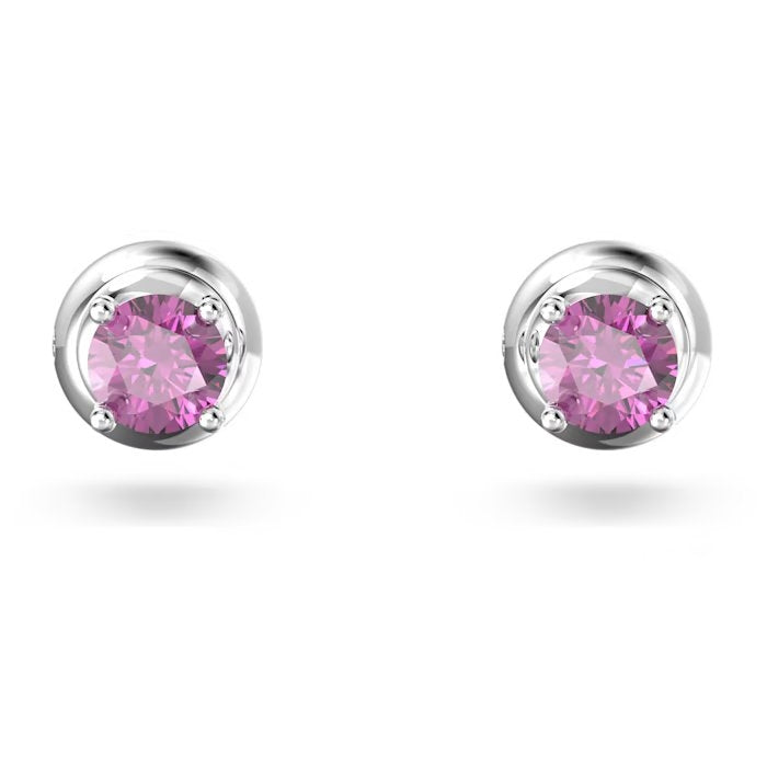 Swarovski Stilla Silver + Purple Round Earrings