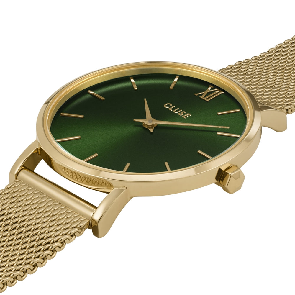 CLUSE Gold + Green Minuit Mesh Watch