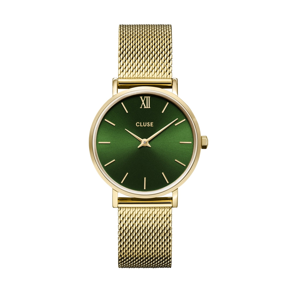 CLUSE Gold + Green Minuit Mesh Watch