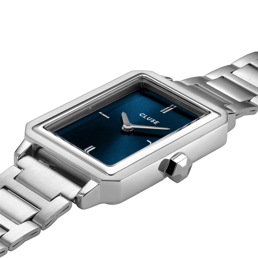 CLUSE Silver + Blue Fluette Link Bracelet Watch