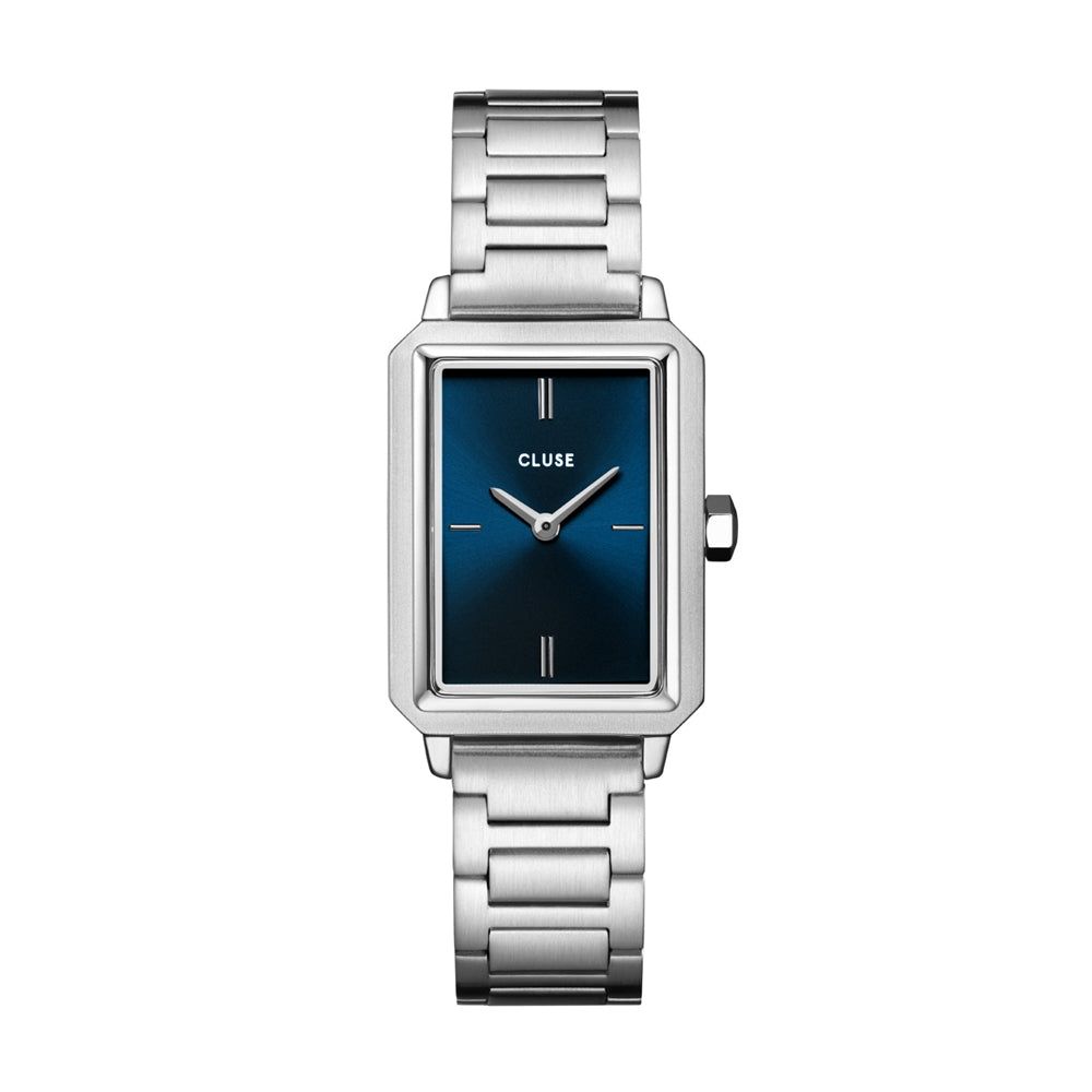 CLUSE Silver + Blue Fluette Link Bracelet Watch
