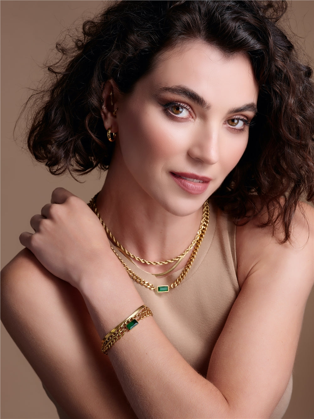 Over & Over Gold & Green Chain Bracelet