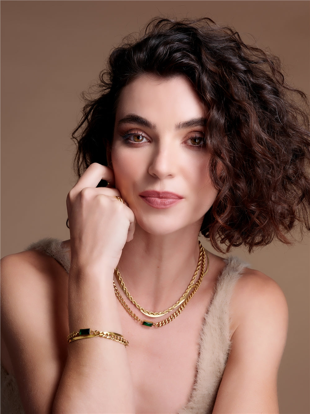 Over & Over Gold & Green Chain Bracelet