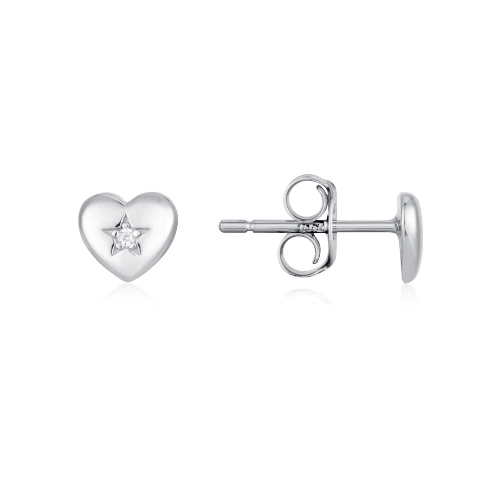 Argento Kids Silver Heart Star Crystal Earrings