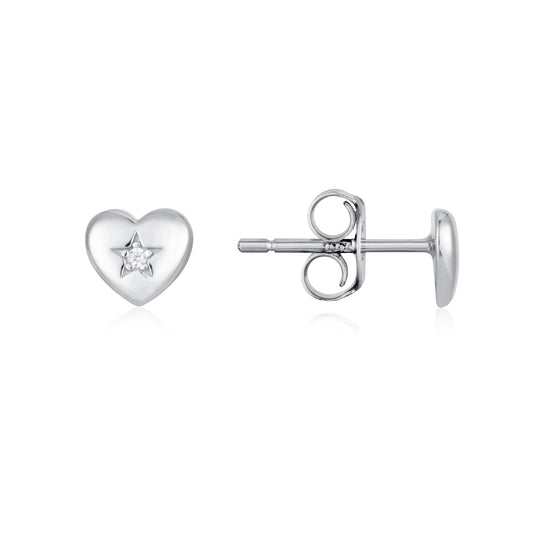 Argento Kids Silver Heart Star Crystal Earrings