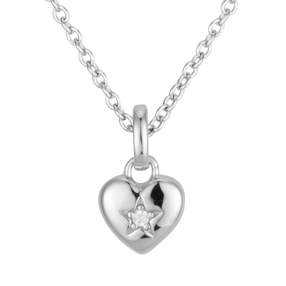 Argento Kids Silver Heart Star Crystal Necklace