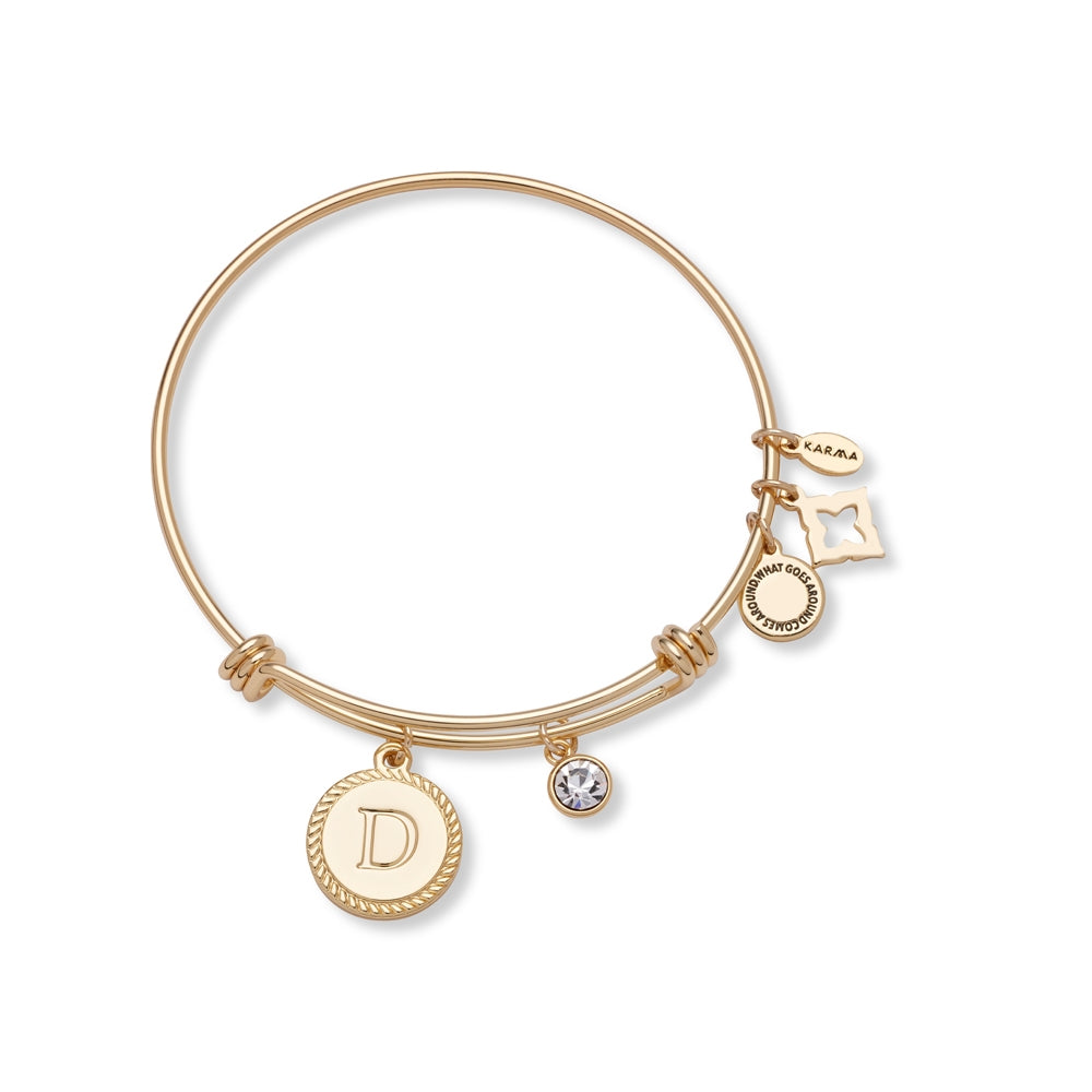 Karma Gold Letter D Coin Bangle