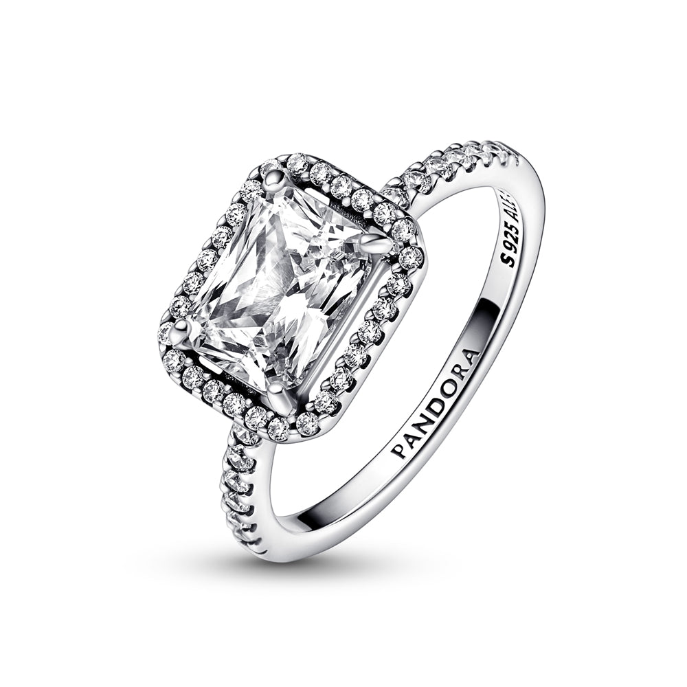 Pandora Rectangular Sparkling Halo Ring