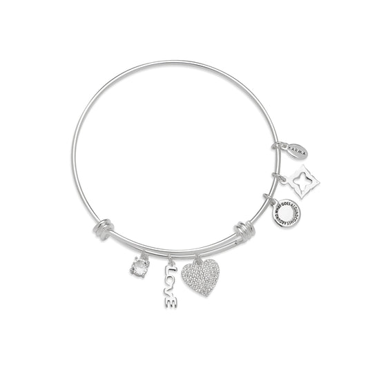 Karma Silver Love Heart Coin Bangle