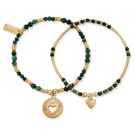 ChloBo Gold Guiding Love Malachite Bracelet Set