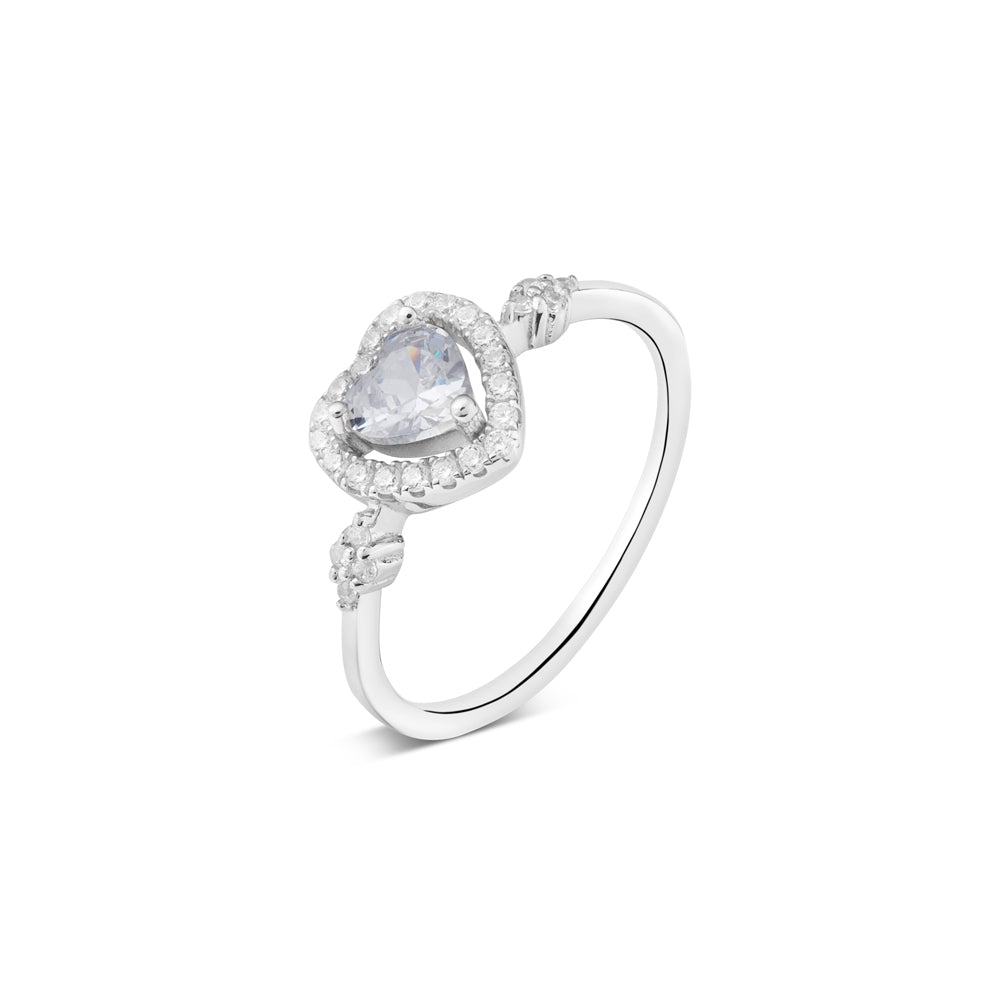 Argento Silver Cubic Zirconia Heart Solitaire Ring
