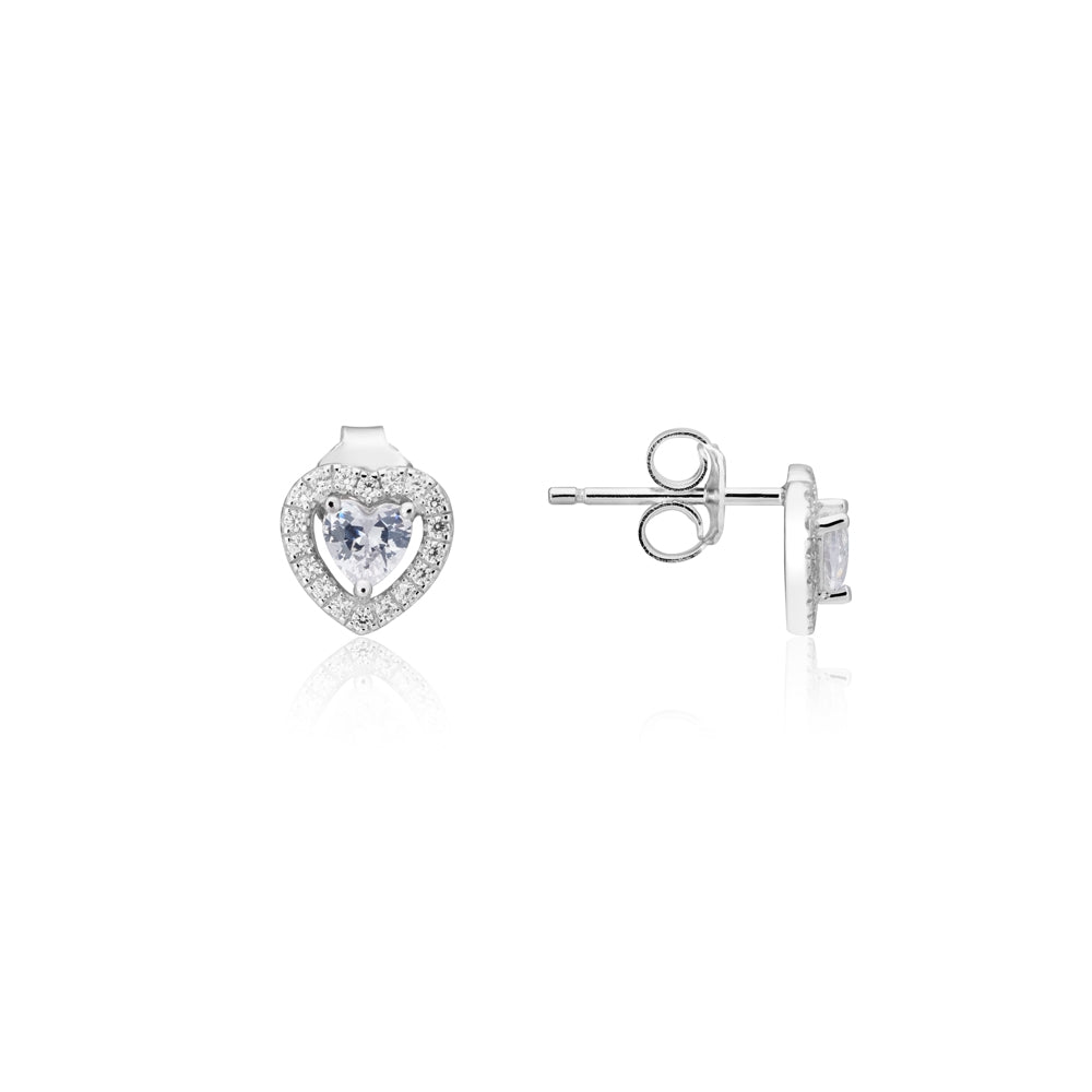 Argento Silver Crystal Heart Solitaire Earrings