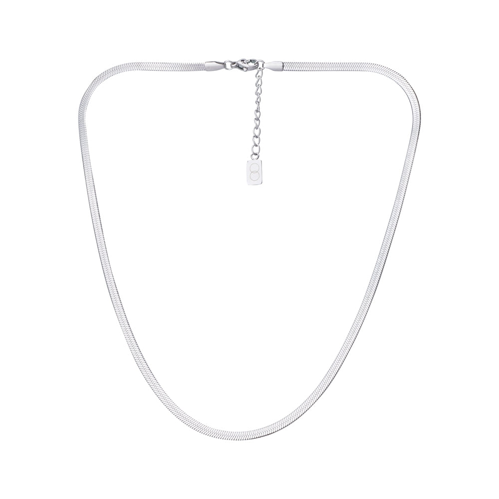 Over & Over Silver Steel Flat Snake Necklace