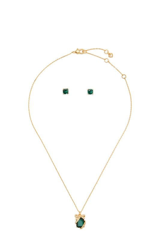 Kate Spade New York Gold + Green Necklace + Earring Set
