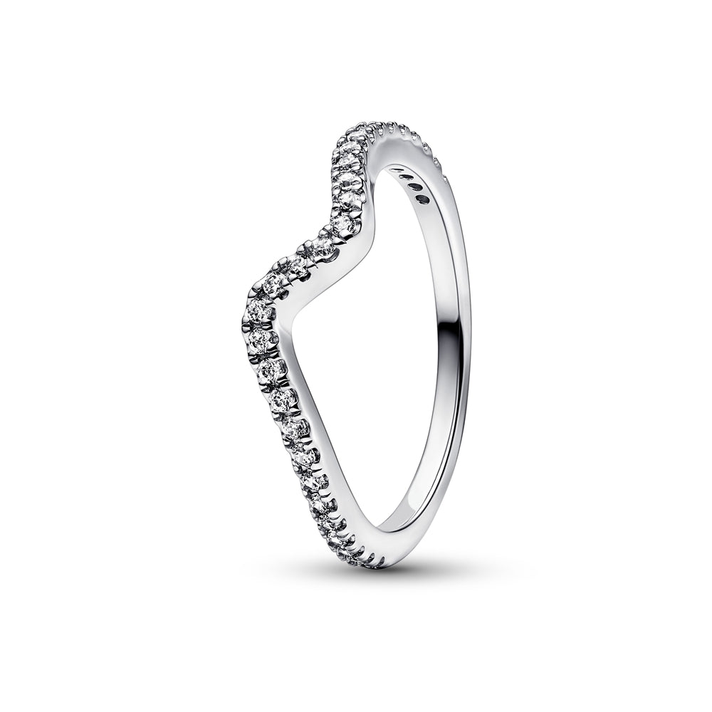 Pandora Silver Sparkling Wave Ring