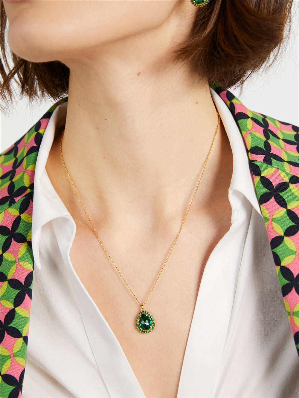 Kate Spade New York Gold & Green Teardrop Halo Necklace