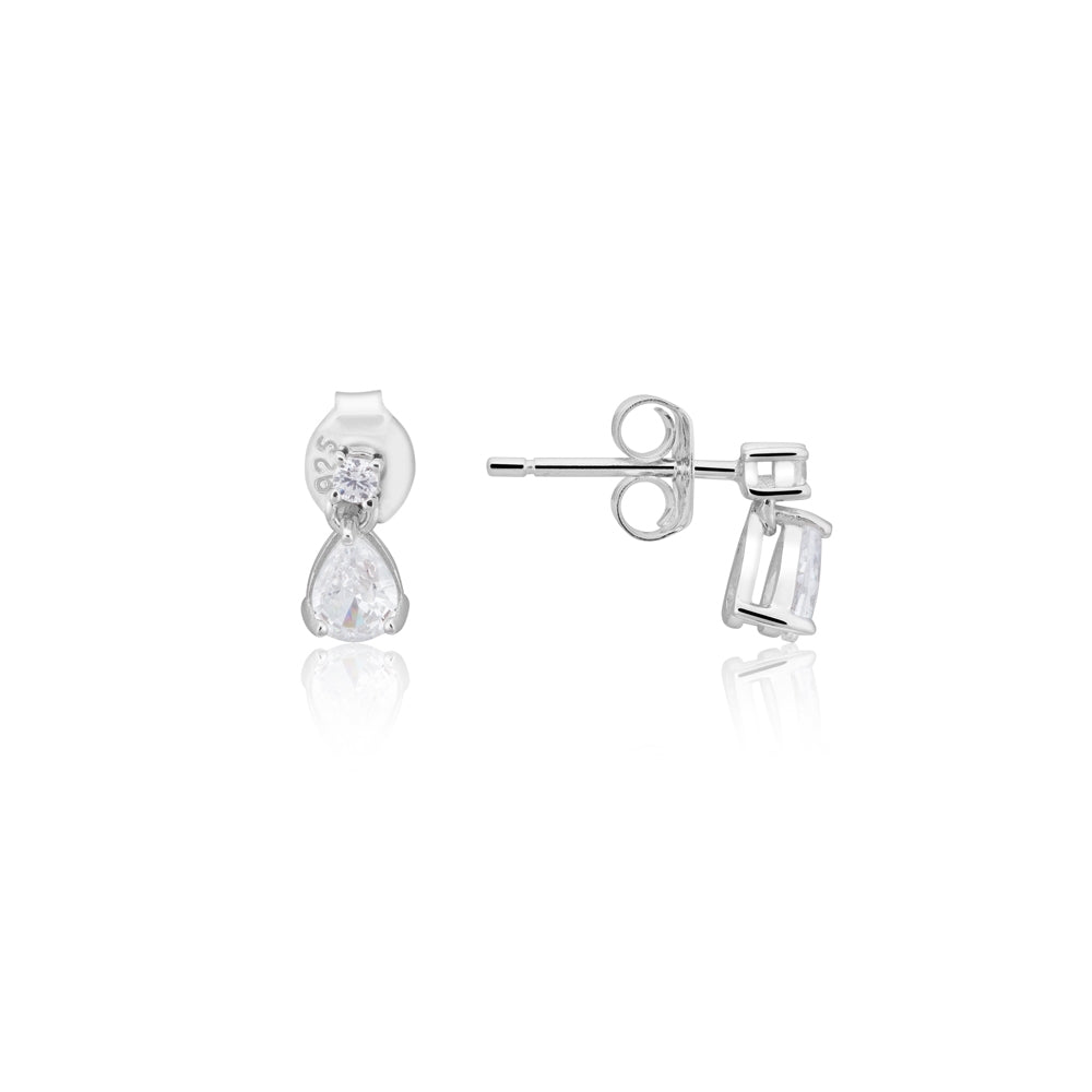Argento Silver Crystal Pear Drop Stud Earrings