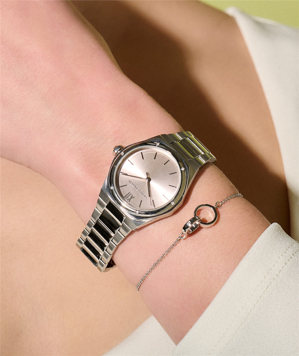 Olivia Burton Hexa Silver + Blush Pink Bracelet Watch