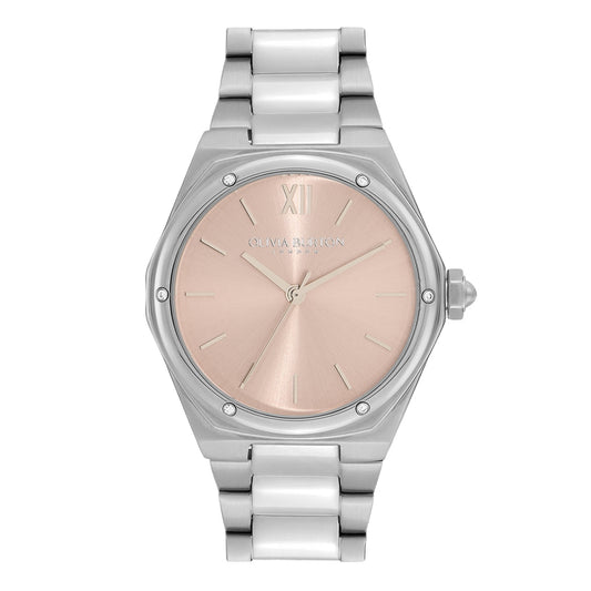 Olivia Burton Hexa Silver + Blush Pink Bracelet Watch
