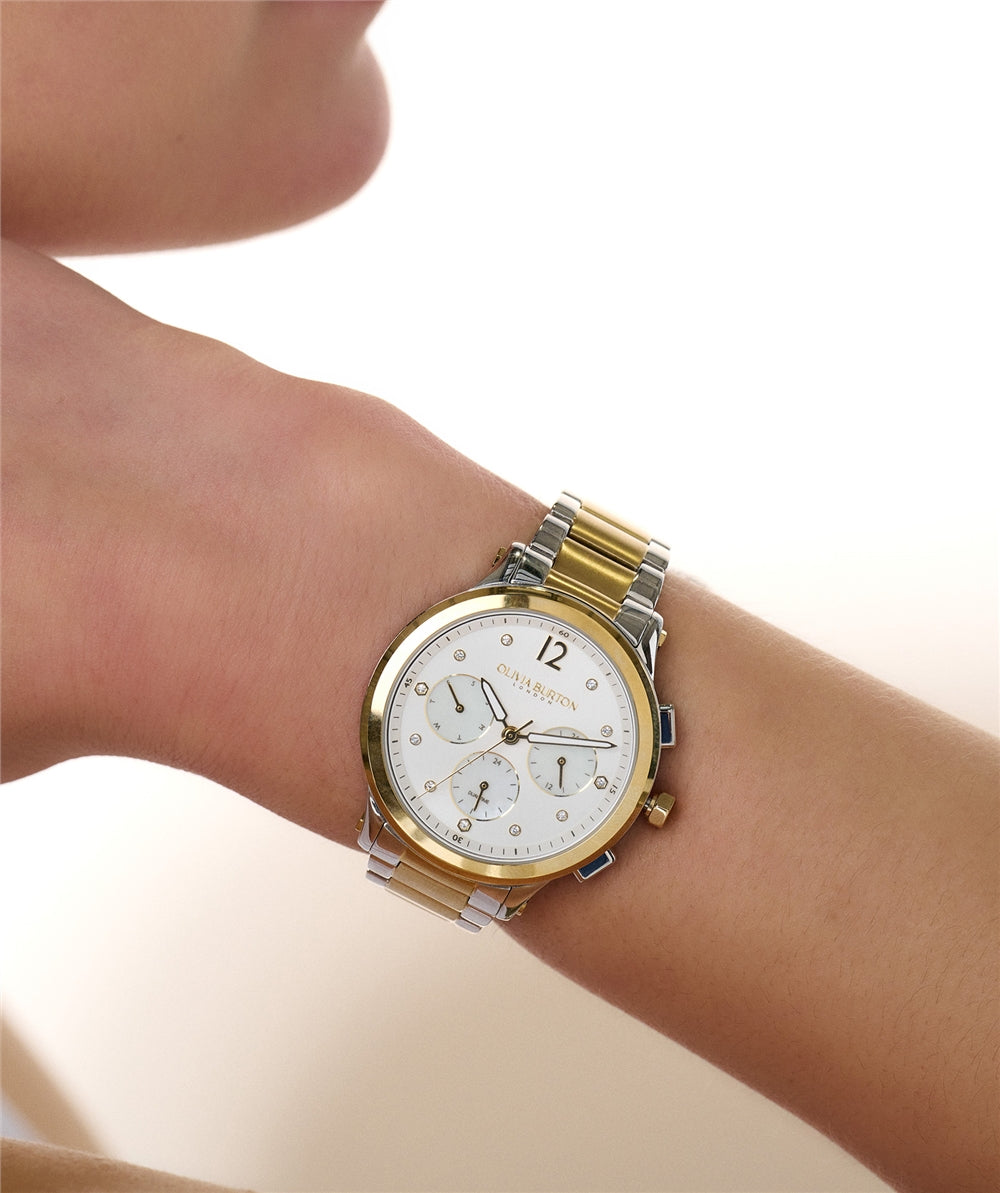 Olivia Burton Sports Luxe Silver + Gold Bracelet Watch