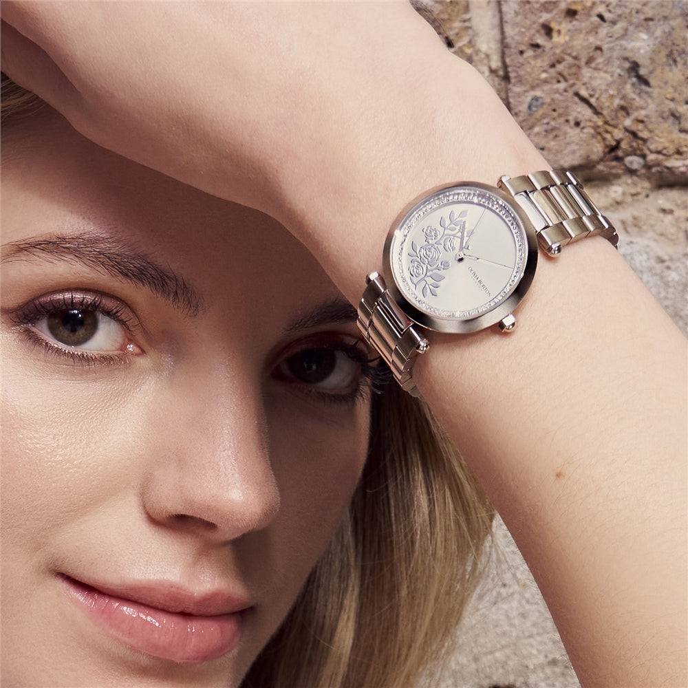 Olivia Burton Signature T-bar Floral Silver Bracelet Watch