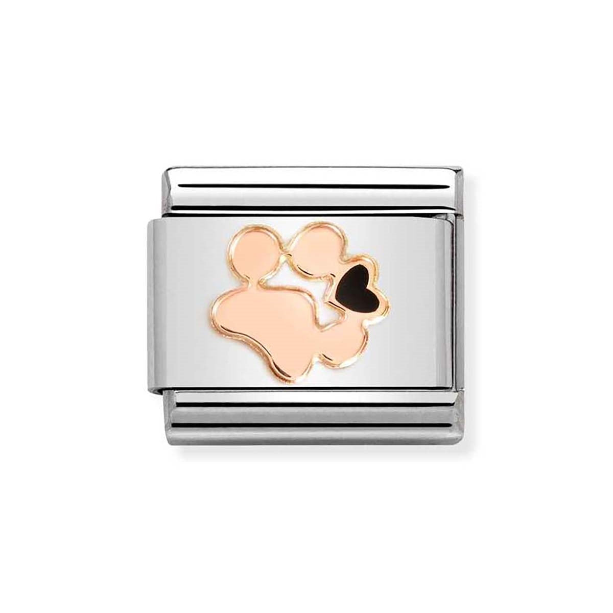 Nomination Rose Gold Paw Print + Black Heart Charm 
