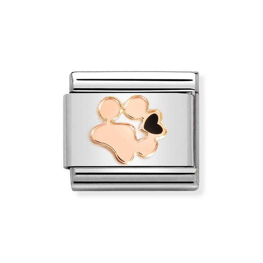 Nomination Rose Gold Paw Print + Black Heart Charm 
