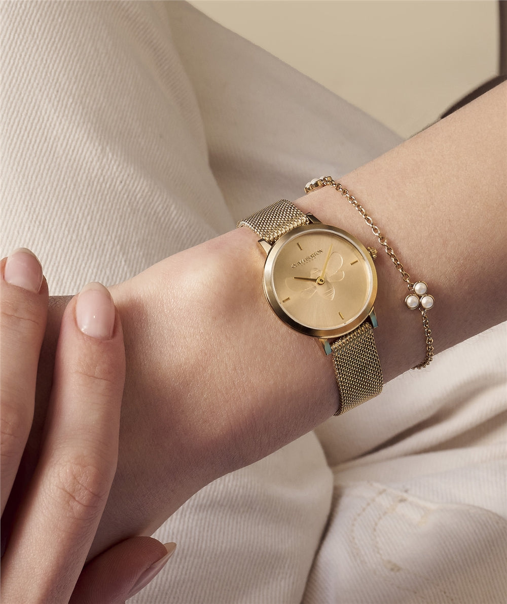 Olivia Burton Queen Bee Gold Mesh Watch
