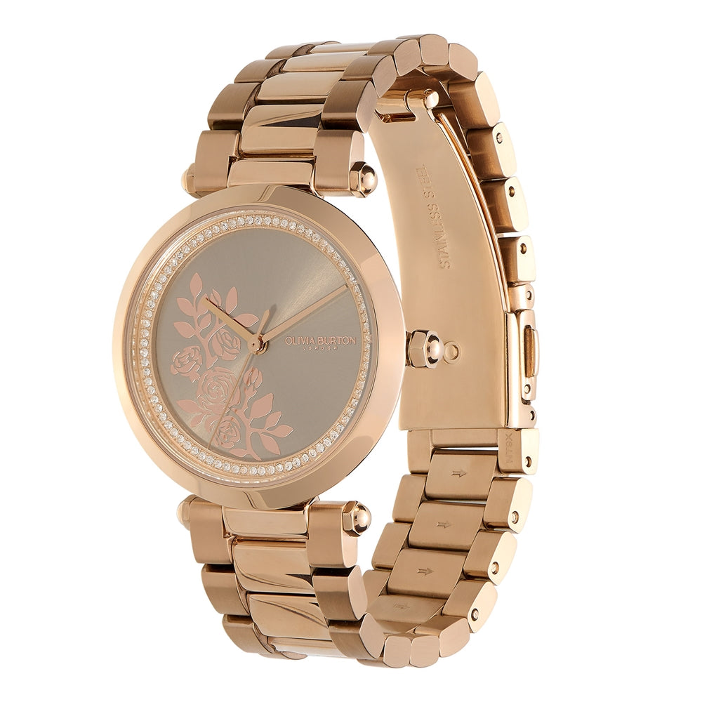 Olivia Burton Signature T-bar Floral Rose Gold Bracelet Watch