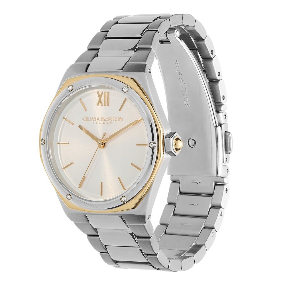 Olivia Burton Hexa Silver + Gold Bracelet Watch