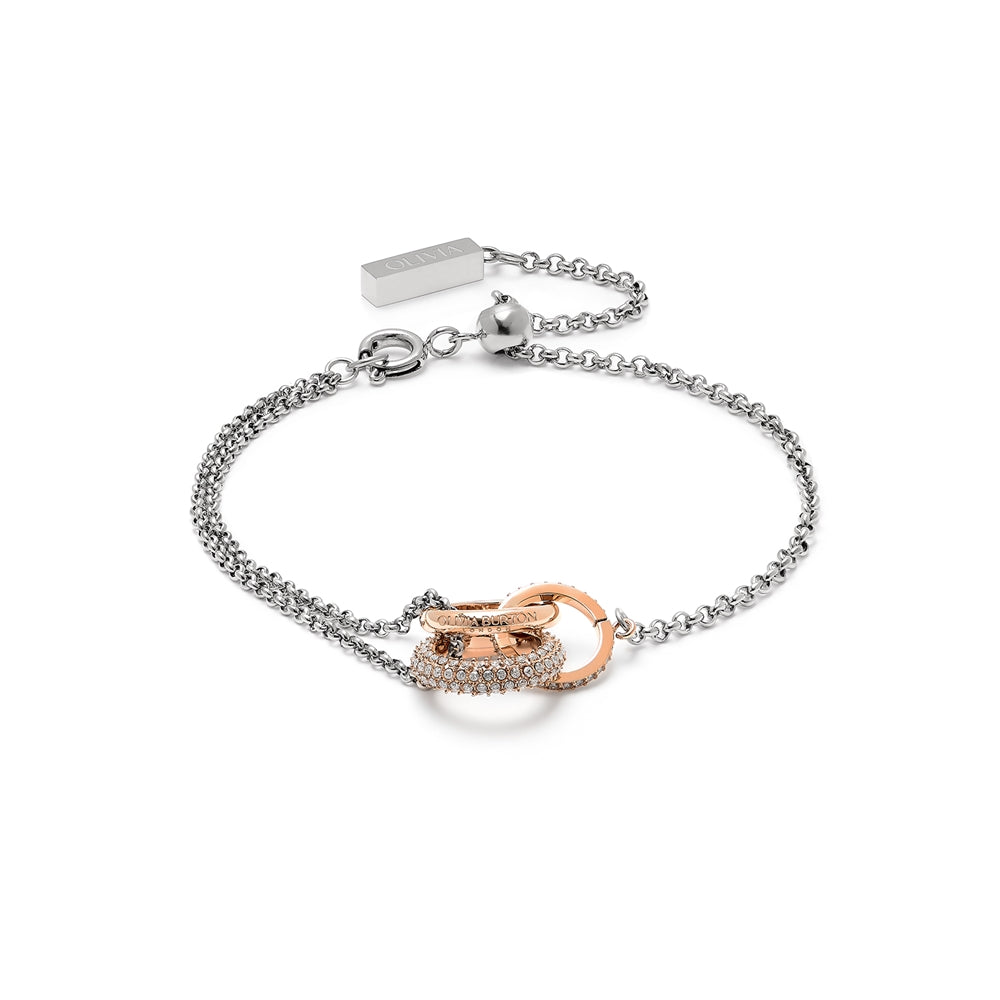 Olivia Burton Classic Crystal Silver + Rose Gold Interlink Bracelet