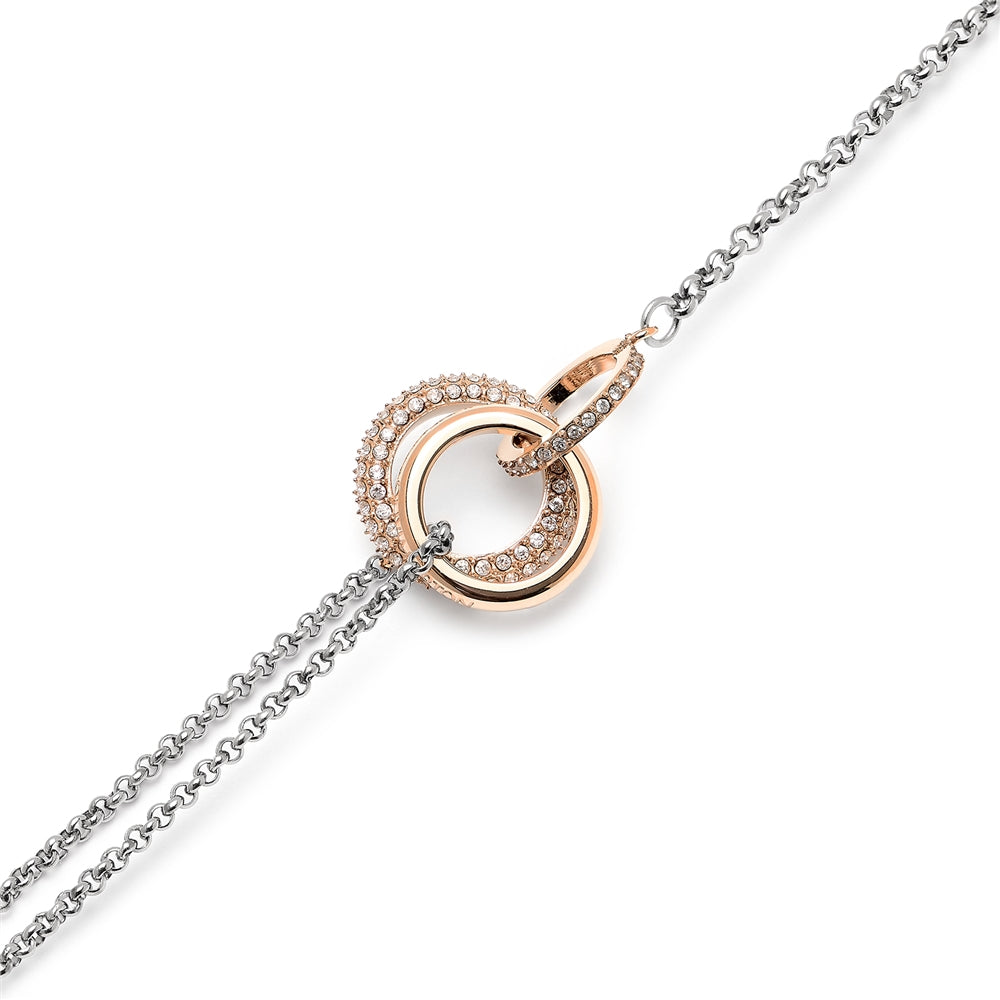 Olivia Burton Classic Crystal Silver + Rose Gold Interlink Bracelet