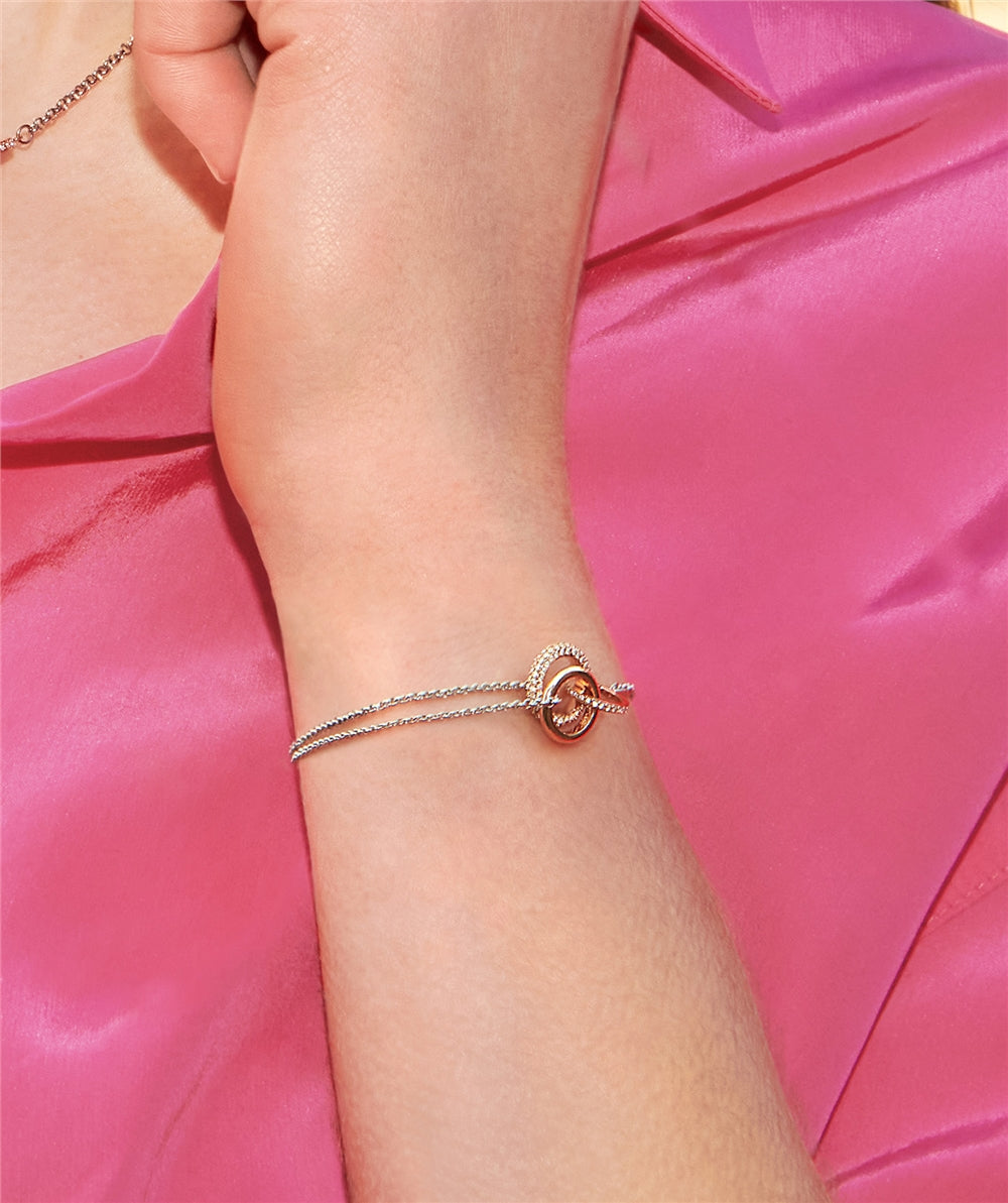 Olivia Burton Classic Crystal Silver + Rose Gold Interlink Bracelet