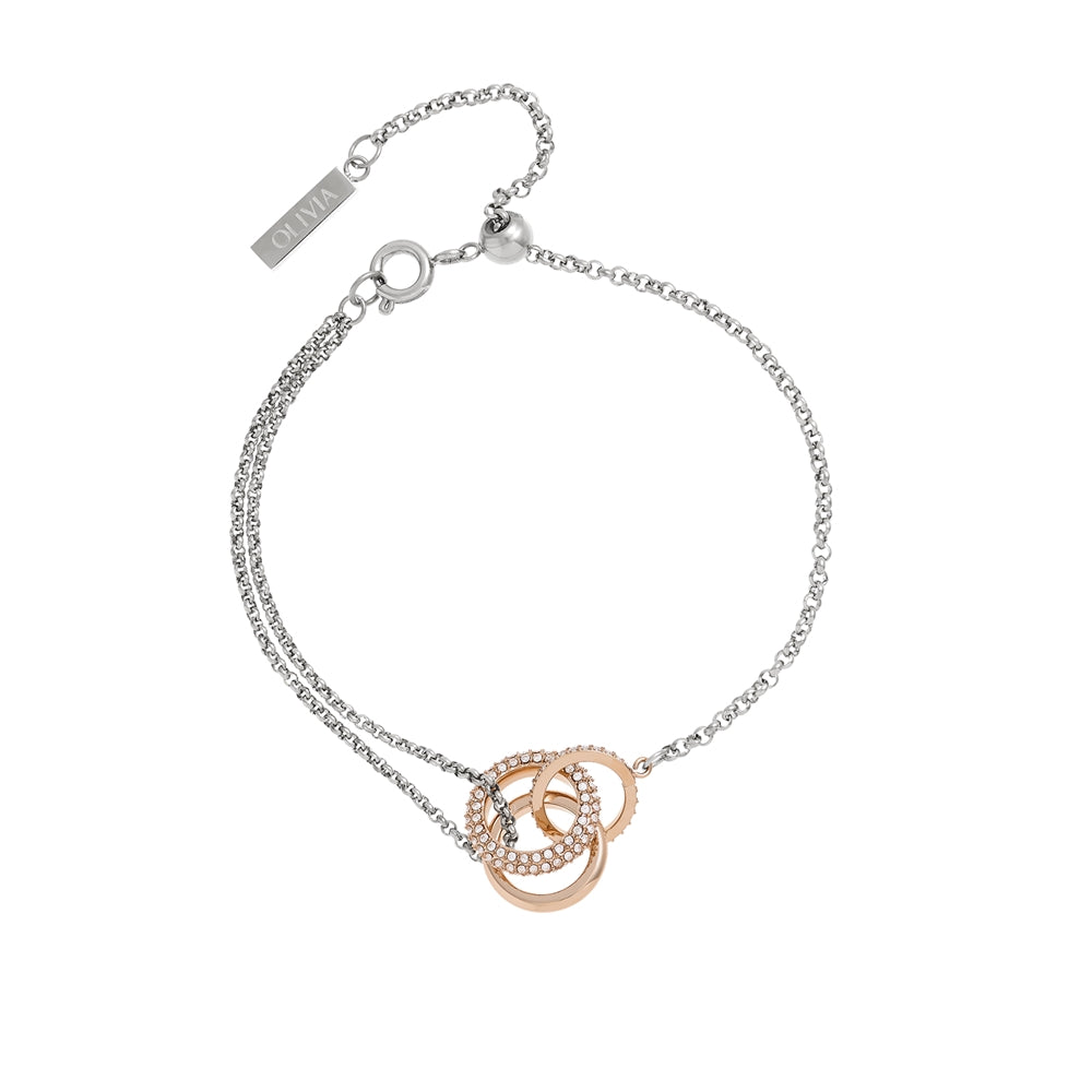 Olivia Burton Classic Crystal Silver + Rose Gold Interlink Bracelet