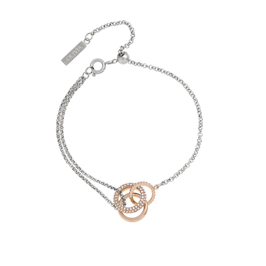 Olivia Burton Classic Crystal Silver + Rose Gold Interlink Bracelet