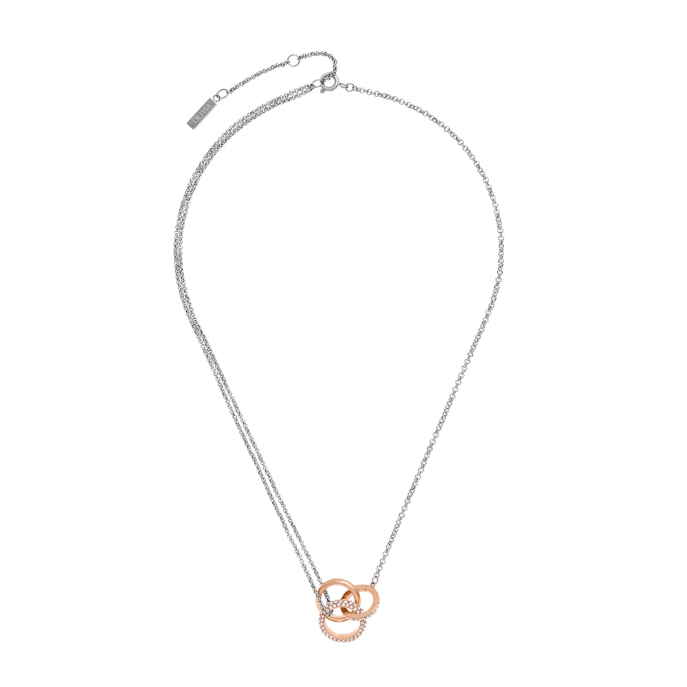 Olivia Burton Classic Crystal Silver + Rose Gold Interlink Necklace