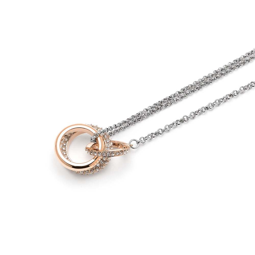 Olivia Burton Classic Crystal Silver + Rose Gold Interlink Necklace