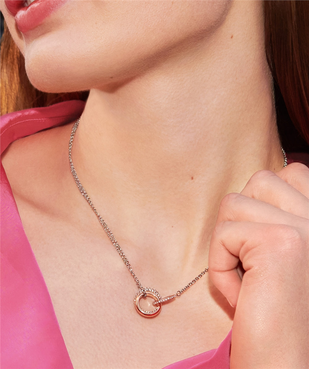 Olivia Burton Classic Crystal Silver + Rose Gold Interlink Necklace