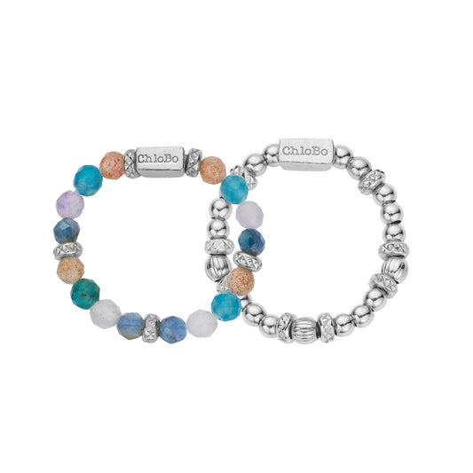 ChloBo Silver Colourful Ring Set Large