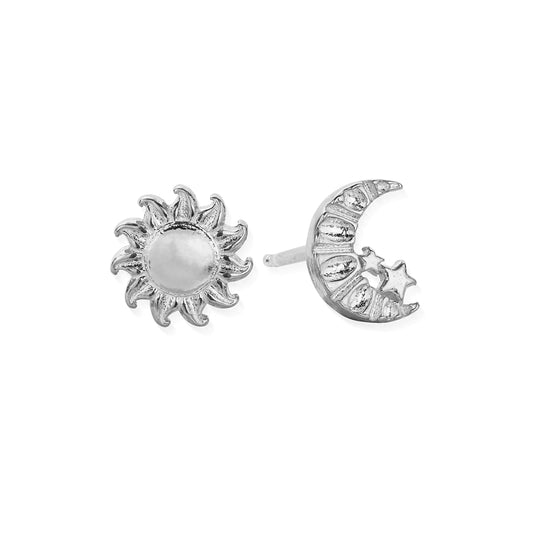 ChloBo Silver Sun & Moon Asymmetric Earrings