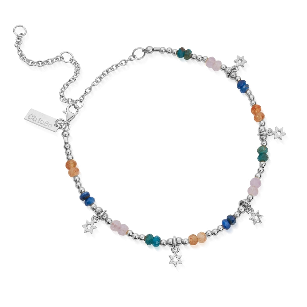 ChloBo Silver Nightfall Wishes Colourful Anklet 
