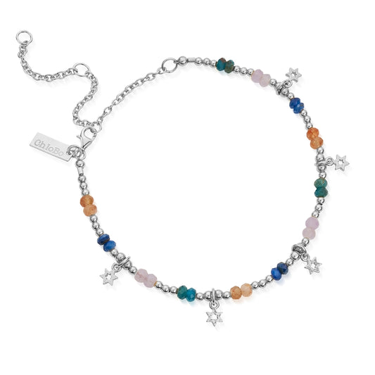 ChloBo Silver Nightfall Wishes Colourful Anklet 