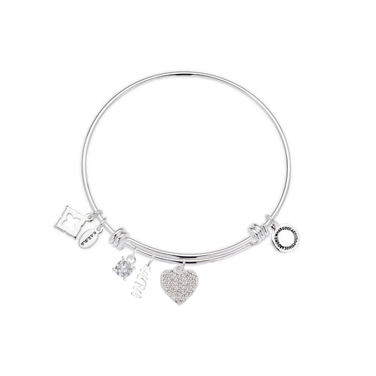 Karma Silver Mum Crystal Heart Bangle