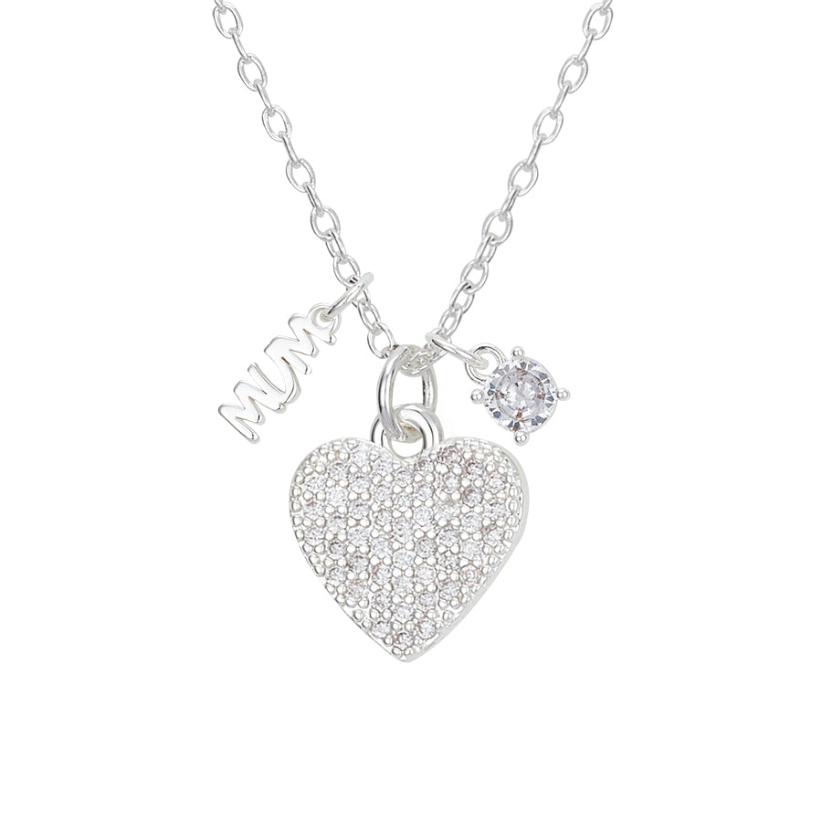 Karma Silver Mum Crystal Heart Necklace