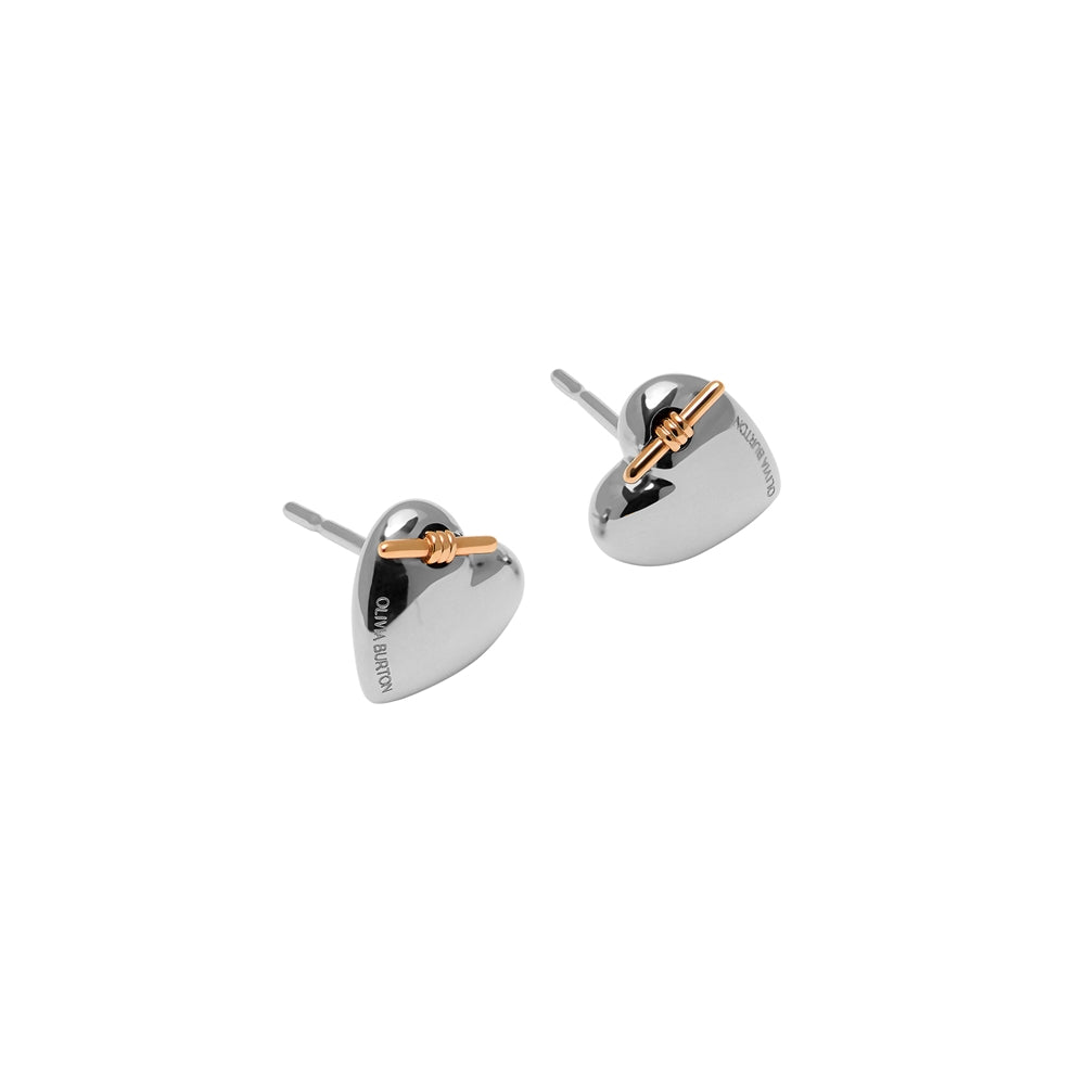 Olivia Burton Classic Knot Heart Silver + Rose Gold Earrings